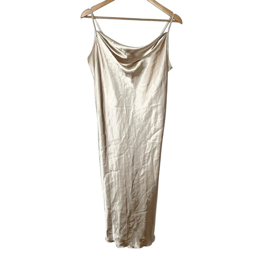 Bebe Y2K Midi Slip Dress Champagne Womens L Prom Lettuce Hem Formal Event